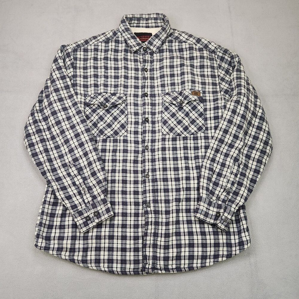 Wrangler Riggs Workwear Thermal Lined Flannel Shirt Men's‎ L Black White Plaid
